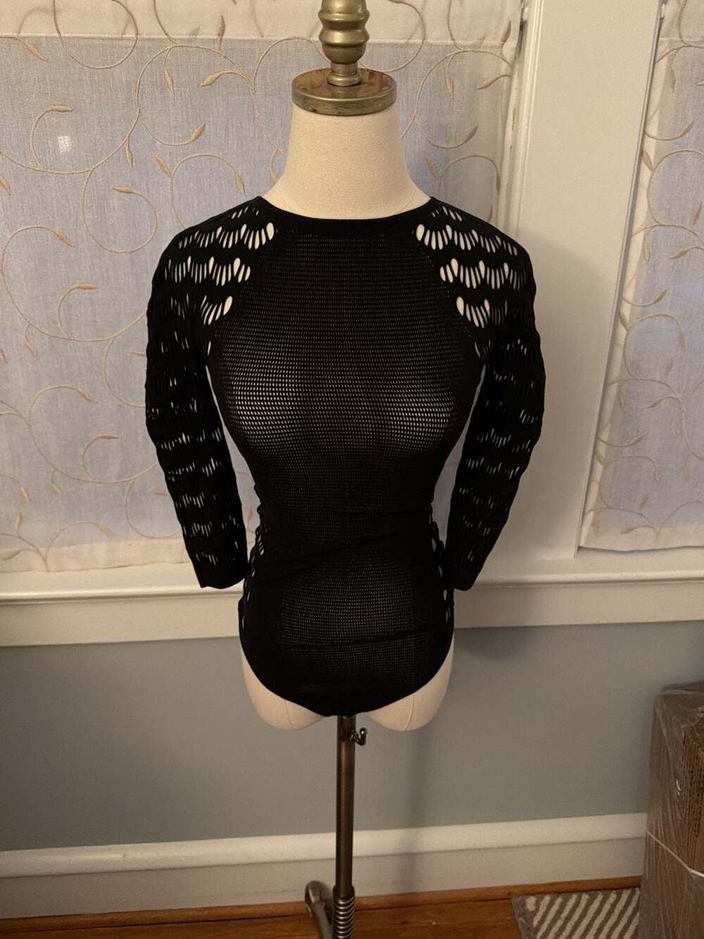 Wolford Black Cutout Mesh Bodysuit Size XS
